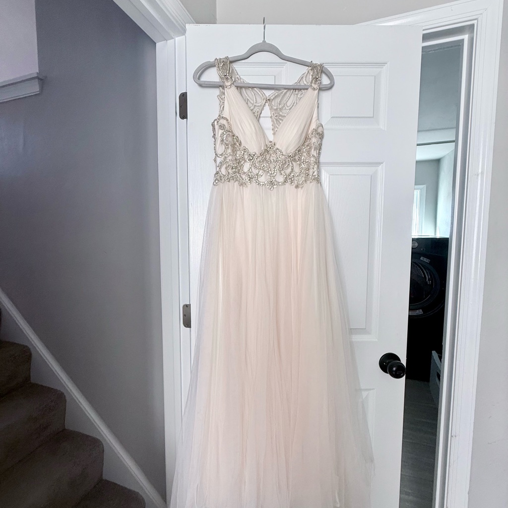 Maggie Sottero Cream Wedding Dress With Silver Embellishments